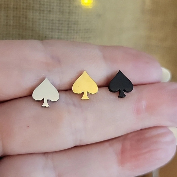 Spade Poker Stud Earrings, choice of color - Picture 4 of 6